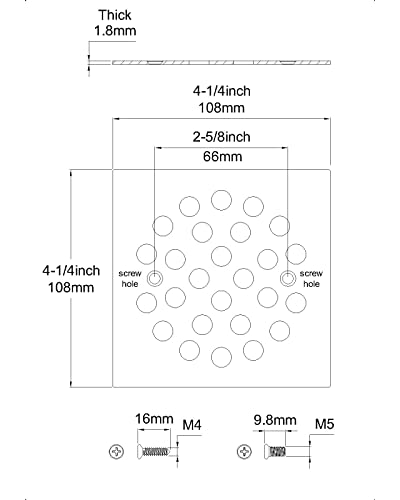 4-1/4 Inch Square Screw-in Shower Drain Cover Oil Rubbed Bronze | Square 4.25-inch design, Thickened 304 stainless steel,replaceable grate with matching screws for bathroom floor drain - color: Oil Rubbed Bronze