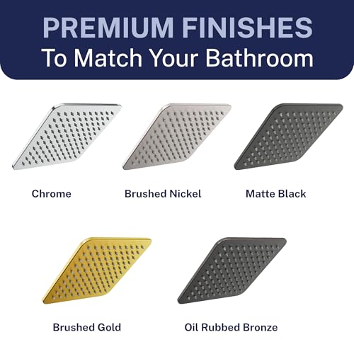 HammerHead Showers® SOLID METAL 8 Inch Square Rainfall Shower Head – CHROME - Shower Head Rainfall - 2.5 GPM High Flow Shower Head Optimized for Pressure – Large Square Rain Shower Heads - color: Chrome