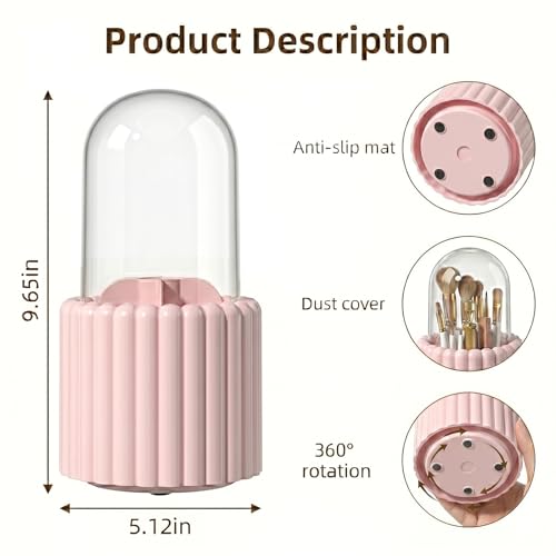 Toothbrush Holder with Sliding Lid, Toothbrush Holders for Bathrooms,360° Rotating Makeup Brush Storage Rack - Waterproof and Dustproof, Toothbrush Toothpaste Holder Beauty Brush (Light Pink) - color: Light Pink