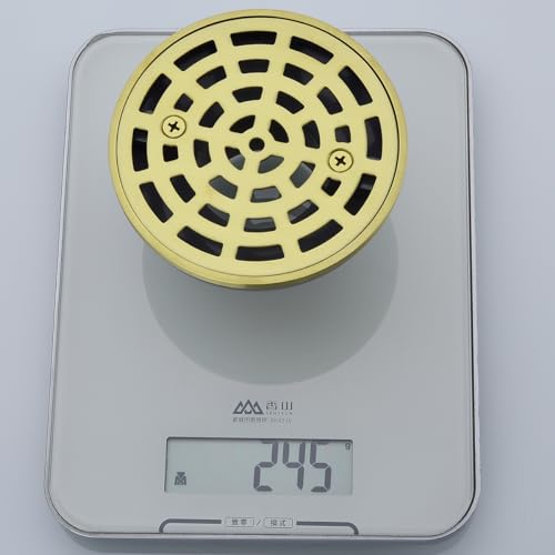 RANDOM Round Shower Drain SUS304 Stainless Steel Brushed Gold Shower Drain 4 inch with Adjustable PVC Base Flange,Shower Floor Drain with Removable Cover Grid Grate - color: A-brushed Gold-4″ Round With Base Flange
