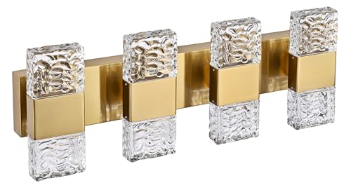 MELUCEE 4 Lights Bathroom Vanity Light Fixtures 3000K Warm Lighting | 23.6 in Modern LED Vanity Lighting Fixture Brass Crystal Vanity Light Bar 32W LED Wall Mounted Lamp Above Mirror Sink - color: Brass, size: 4 Lights