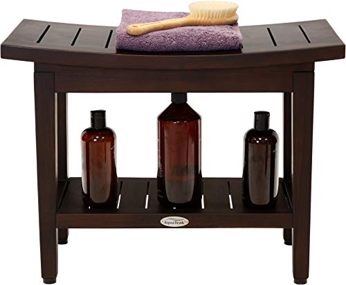 Patented 24" Maluku Mocha Teak Shower Bench with Shelf - A. Bench - size: A. Bench
