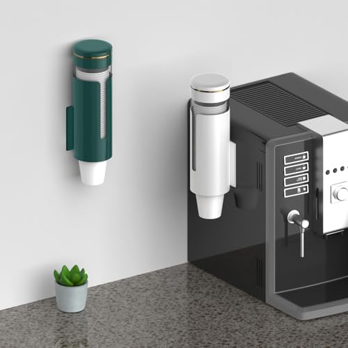 Wall Mounted Cup Dispenser for 5oz-8oz Disposable Cups - Pull Type Water Cooler Cup Holder with T-Shaped Window & Iron Clips, Dustproof Design for Family Bathroom, Office, Gym, Clinic (Green)