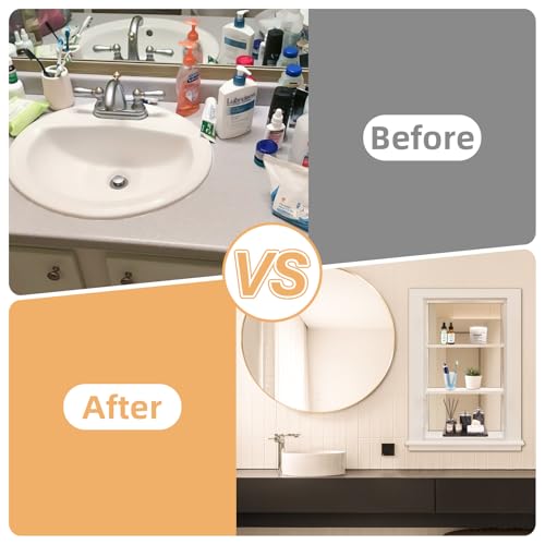 14 x 24 Recessed Medicine Cabinet, White Bathroom Wall Cabinet, 3-Tier Wall Niche with Mirror, for Bathroom Storage - color: White