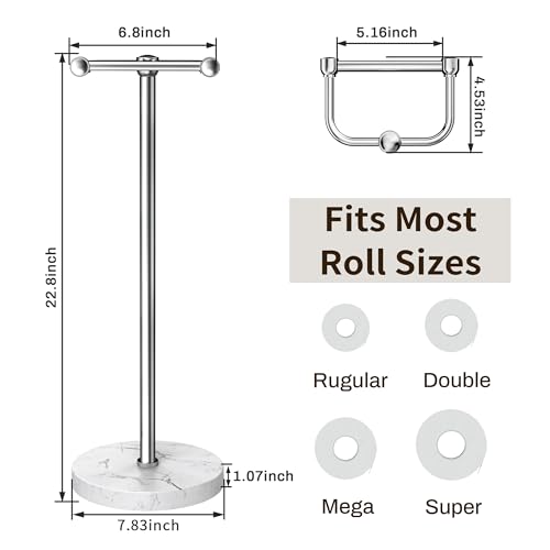 RARXTR Toilet Paper Holder Stand, Bathroom Free Standing Toilet Paper Stand with Modern Marble Base, Post Pivoting Toilet Paper Stand with Stainless Steel Tissue Rack, Rust-Proof & Heavy Base(Chrome) - color: Chrome, size: With Marble Base