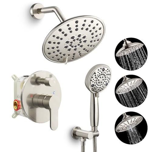 SR SUN RISE Shower Faucet - 8 Inch Multifunctional High Pressure Shower Head System with Handheld Shower Head Fixtures - Valve Included - Brushed Nickel - color: Brushed Nickel, size: 8 Inch
