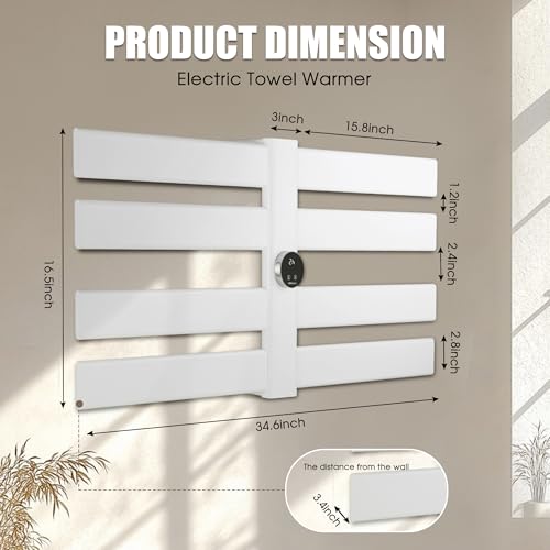 K&KALONZO Electric Towel Warmer Wall Mount Heated Rack Timer, 8-Bar,White | Fast Heat in 2 Min, 3 Heat Levels, Anti-Scald, NTC Safety, Plug-in/Hardwired Aluminum Towel Warmer for Bathroom - color: White, size: 8-Bar