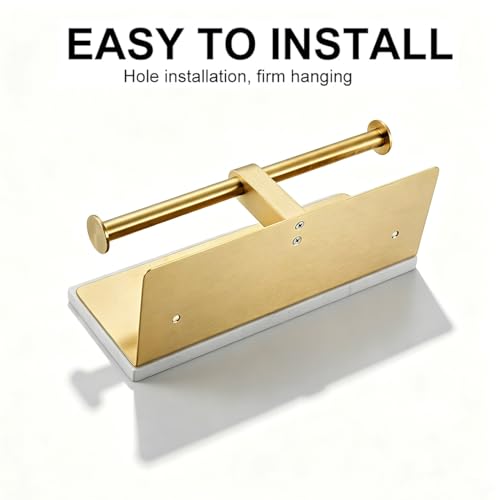 Brushed Gold Toilet Paper Holder Wall Mount, NEWRAIN Rustproof Commercial Double Toilet Tissue Holder with Marble Phone Shelf, Stainless Steel Toilet Roll Holder for Bathroom, Washroom, Hotel, RV - color: Brushed Gold, style: Marble