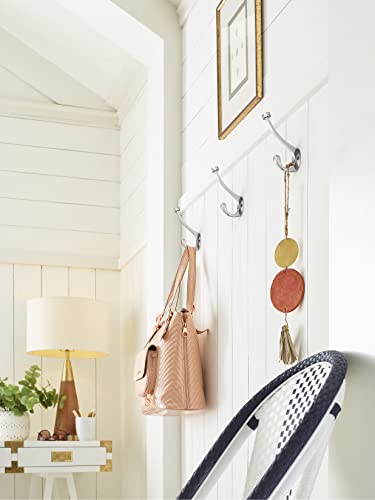 Amerock Adare Double Prong Polished Chrome Wall-Mounted Hook | Decorative wall hook in durable zinc construction for coats, hats, bags, towels, and everyday organization
