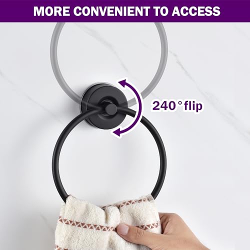 JOMOLA Stainless Steel Suction Cup Towel Ring Holder - No Drill Bathroom & Shower Accessories, Rustproof Adjustable Towel Rack for Spa, Poolside, Gym, RV, Boat, Matte Black - color: Black-1 Pack
