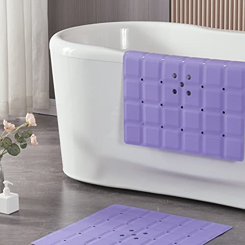 Webos Shower Mat for Textured Surface:Silicone Non Slip Shower Mat Without Suction Cups Foldable - Square Bath Mat for Reglazed Tub Textured Shower Floor (Purple, 21x21) - color: Purple