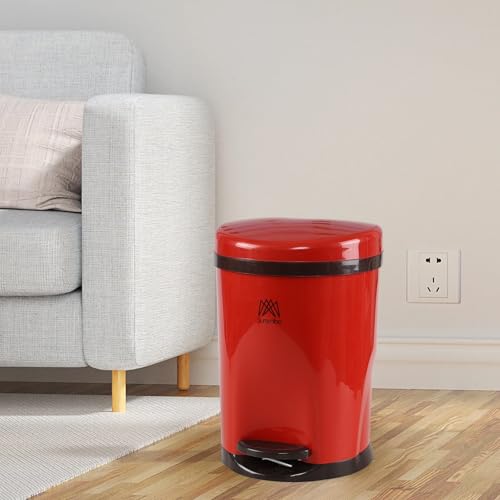 Cand 10 L Step Pedal Round Trash Can, Plastic Garbage Can with Lid, Red | For Office Bedroom Bathroom - color: Red(Step)