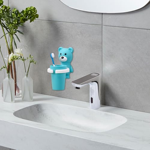 Kids Toothbrush Holder with Cup Set Bear Shaped Cute Toothbrush Holder Wall Mounted Toothbrush Holder Kids Children Home School Bathroom Supplies Gifts