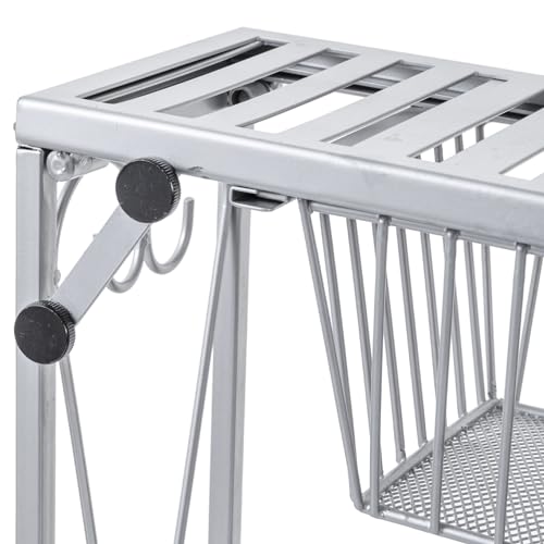 MyGift Silver Metal Over The Sink Organizer Shelf with Pull Out Drawer, Expandable Kitchen Caddy Rack, Bathroom Storage Shelf Riser with Scrollwork Design - color: Silver