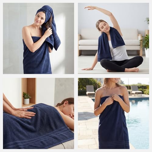 REDKISS Navy Towels Set 6 Piece Cotton Towel Sets with 2 Bath Towels, 2 Hand, 2 Washcloths, 650GSM Hotel Quality, Soft, Highly Absorbent Towels for Bathroom Gym, Ideal Everyday Use - color: Navy Blue