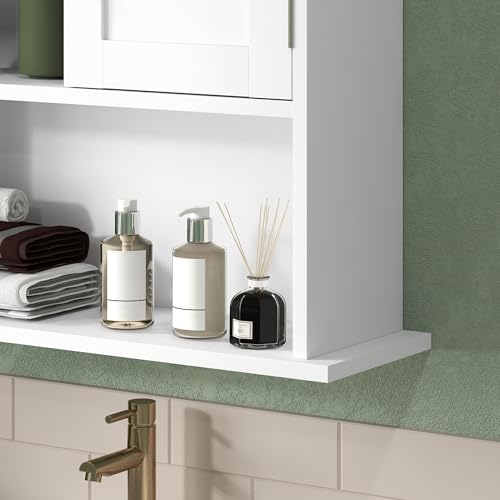 HOMCOM Bathroom Wall Cabinet Modern Over Toilet Medicine Cabinet White | Wall Mounted, 2 Doors, Adjustable Shelf