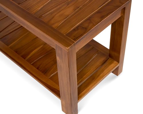Teak Shower Bench with Shelf, 30” Wide, Shower Stool, Fully Assembled Bathroom Shower Seat, Water-Resistant Spa Bath Bench for Shower, Bathroom & Entryway, The Botein