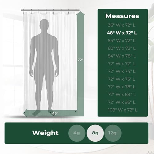 Clear Shower Curtain Liner with Side Suction Cups, Premium PEVA Plastic Shower Liner with 3 Magnets, Waterproof Bathroom Curtain, 48 x 72, Heavy Duty Clear - color: 2. 8g Clear, size: 48"W x 72"L (Pack of 1)