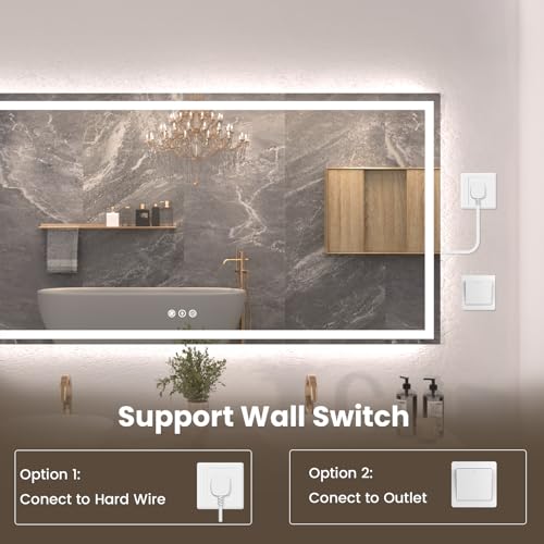 Snowdool 72 x 36 in LED Bathroom Mirror, Front and Backlit, Anti-Fog | Front and Backlit, 3 Color Temperatures, Anti-Fog, Tempered Glass - size: 36"L x 72"W