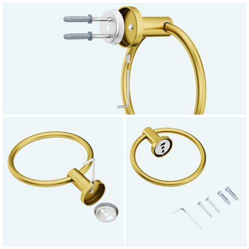 FORIOUS Towel Ring, SUS304 Stainless Steel Modern Hand Towel Holder Rack Hanger Round for Bathroom Wall Mounted, Ideal for Bath, Kitchen, RV, Dark Gold | Modern Hand Towel Holder Rack Hanger Round for Bathroom Wall Mounted, Ideal for Bathroom, Kitchen, RV