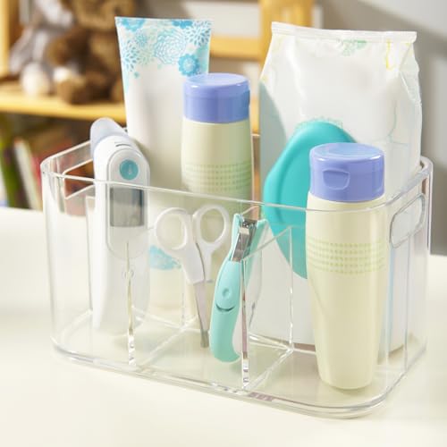 STORi Bliss 5-Compartment Plastic Cosmetics Storage Organizer | Clear | Rectangular Divided Makeup Bin & Vanity Caddy with Pass-Through Handles | Round Corner Design | Made in USA - size: 1 Pack