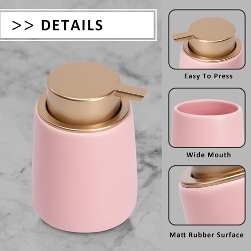 Soap Dispenser Ceramic with Easy-to-Press Pump Hand Lotion Liquid Dispenser for Shampoo Bathroom Kitchen 12 oz - color: Liquid-pinkmattlegold