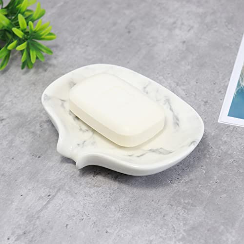 White Marble Texture Soap Dish Ceramic Soap Holder Self Draining Soap Dish Waterfall Slot Sponge Holder Bathroom Accessories for Bathroom, Kitchen,Bar Counter. - color: Marble White