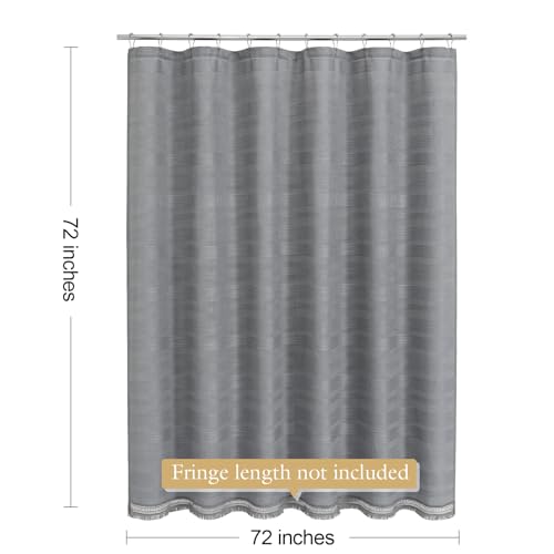 Boho Farmhouse Shower Curtain Set with Tassel, Linen Bohemian French Country Chic Bathroom Shower Curtain Set, Modern Striped Textured Shower Curtain 72x72 - Light Grey - color: Lightgrey, size: 72"W x 72"L (Pack of 1)