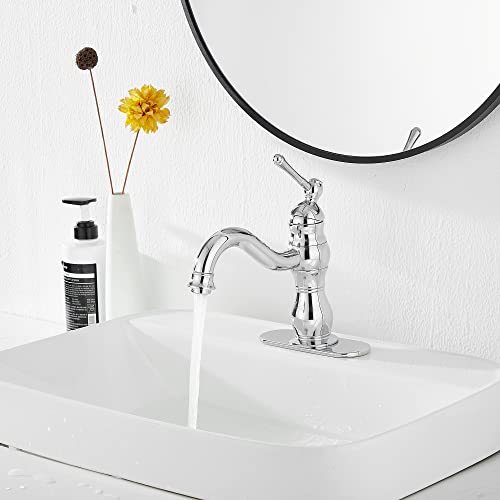 Chrome Bathroom Faucet GGStudy 360° Swivel Bathroom Vanity Faucet Single Handle One Hole Bathroom Sink Faucet Basin Matching Pop Up Drain with Overflow - color: Chrome, size: Short