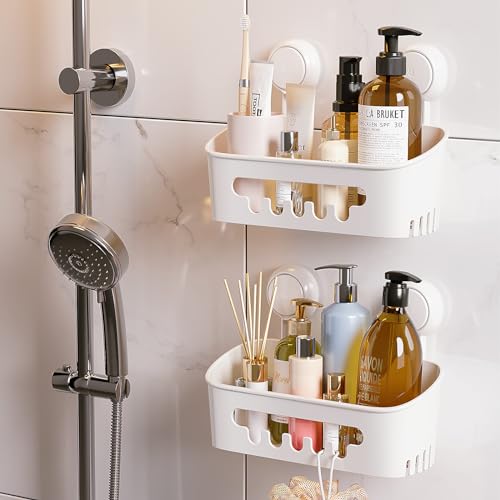 TAILI Shower Caddy Suction Cup 2 Pack, Heavy Duty Bathroom Organizer, Removable Shelves for Inside Shower, Shampoo, Waterproof Suction Plastic Storage for Bathroom Accessories Holder, White - style: 2 × White