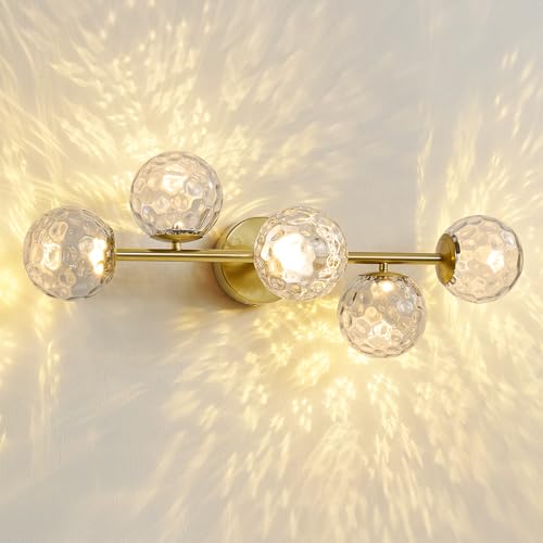 ALIYIQI LED Bathroom Vanity Light Fixtures,Brushed Gold Brass Bathroom Light Fixtures - color: Gold Hammered Glass, size: Integrated LED
