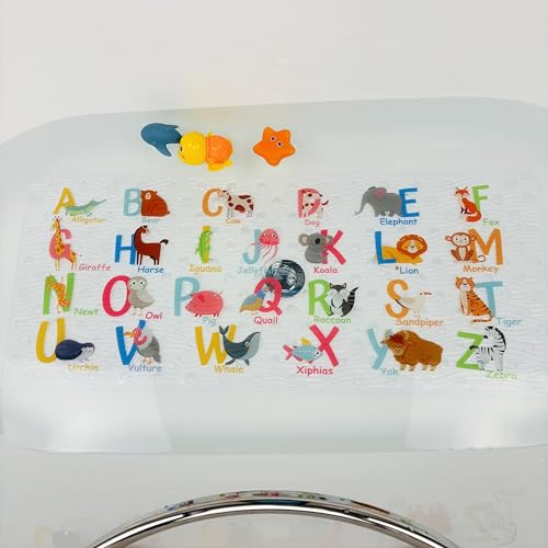 Cute Cartoon Non-Slip Bath Mat for Tub - Anti-Slip Kids Bathtub Mat, Slip-Resistant Shower Mat for Bathroom Safety, 35 X 15.3 Inch, Easy to Clean (A-Z Animals) - color: A-z Animals