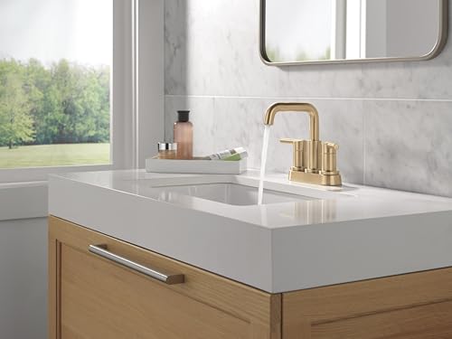 Delta Nicoli Centerset Brushed Gold Bathroom Faucet with Sprayer, 4 Inch 3 Hole Bathroom Sink Faucet with Pull Out Sprayer, Push-Pop Drain, Champagne Bronze 25849LF-CZ - color: Champagne Bronze