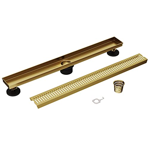 VIGO Elan 24 in. Linear Shower Drain in Matte Brushed Gold - VG07002MG - color: Matte Brushed Gold, size: 24 in.