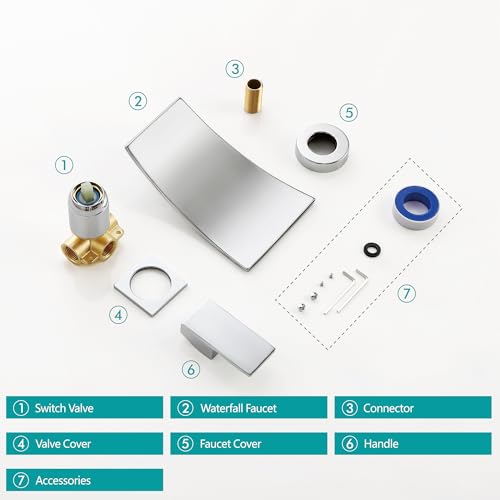 SKOWLL Wall Mount Faucet Bathroom, Wide Waterfall Spout, Single Handle Waterfall Tub Faucet High Flow Vessel Sink Faucets, Include Rough-in Valve, Polished Chrome - color: Polished Chrome