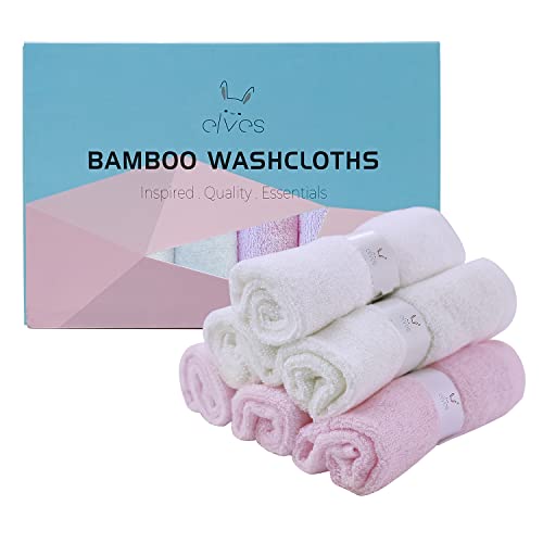 elves Bamboo Viscose Washcloth Baby Set of 6 - Ultra Soft Wash Cloths for Face and Body - Small Face Towel for Baby Girl (White&Pink) - color: White&pink