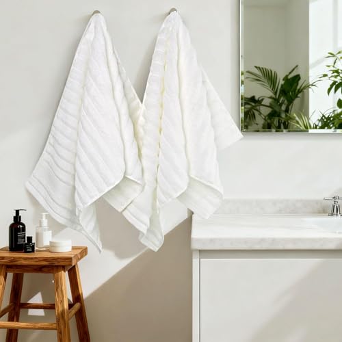 Jacquotha Luxurious 2-Pack Ribbed Striped Hand Towels (White) | Hotel & Spa Premium Cotton Face Towels 13” x 29”, Soft and Quick Drying 480 GSM - color: White