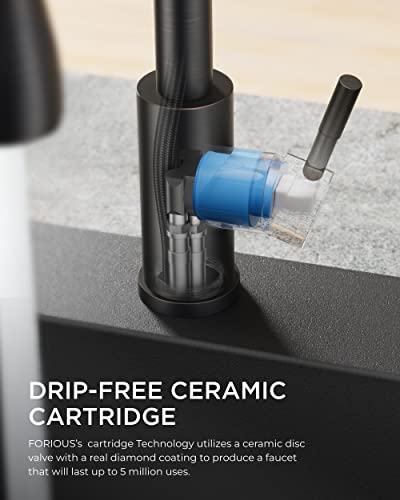 FORIOUS Kitchen Faucet with Soap Dispenser, High Arc, Oil Rubbed Bronze | Pull Down Sprayer, Lead-Free Stainless Steel, 3 mode Sprayer, Classic Single Handle Bar Sink Faucet for Rv Laundry Camper - color: Oil Rubbed Bronze, style: Classic