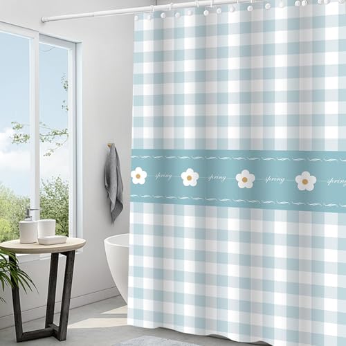Plastic Shower Liner - Premium EVA 5G Shower Curtain Liner with Rustproof Grommets and 3 Weighted Magnets, Waterproof Shower Curtain for Bathroom(Checkered Flower, 72”*72”) - color: Checkered Flower, size: 72”*72”