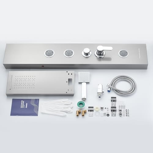 5 in 1 Shower Panel Tower System with LED Lights, Rainfall and Waterfall Shower Head, 3 Pcs Adjustable Body Jets, Handheld Shower, Tub Spout (Brushed Nickel) - color: Brushed Nickel - 2-in-1 Body Jets