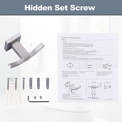 WOWOW Towel Hooks for Bathrooms Brushed Nickel, SUS304 Stainless Steel Coat Hook, Bathroom Robe Towel Holder, Heavy Duty Robe Hooks, Bathroom Double Towel Hooks for Coats, sponges, Clothes Wall Mount - color: Brushed Nickel