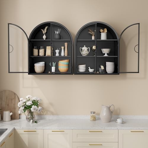 Arched Wall Cabinet with Clear Glass Door, NO Assembly | Full Metal Frame, 10MM Shelves, Handcrafted Arched Design, 40-lb per Tier, 5MM Tempered Glass, for Bathroom Wall Medicine - style: 2 Clear Glass Doors - Style 1