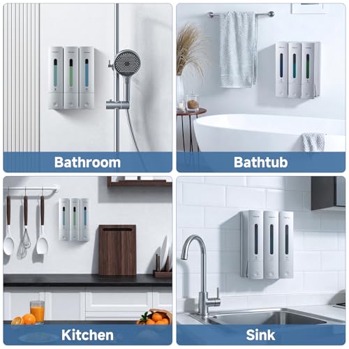 Shampoo and Conditioner Dispenser - Shower Soap Dispenser Wall Mounted No Drill - Shampoo Conditioner Body Wash Dispenser 3 Chamber - Easy Install for Bathroom Hotel Silver 1200ml - color: Silver 3