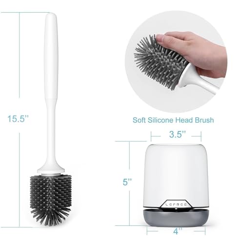Silicone Toilet Brush and Holder, Bathroom Cleaner Brush Set, Non-Slip Handle Toilet Bowl Brush with TPR Soft Bristle, Wall Mounted/Floor Standing | Bathroom Cleaner Brush Set, Non-Slip Handle Toilet Bowl Brush with TPR Soft Bristle, Wall Mounted/Floor St