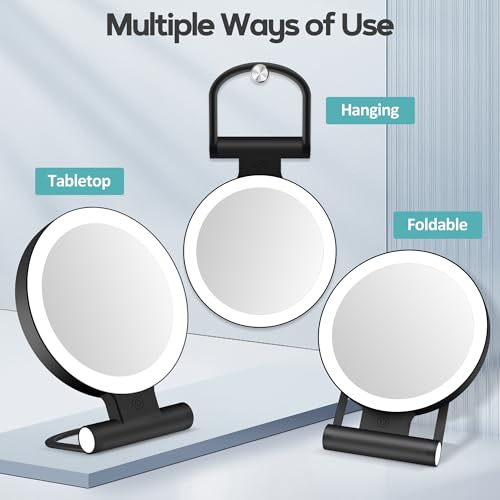 Magnifying Mirror with Light 30X, Double-Sided 1X/ 30X Magnifying Makeup Mirror with Tweezer, 2000mAh 3 Colour Modes with Adjustable Brightness,Foldable Compact Travel Mirror(Black) - color: Black
