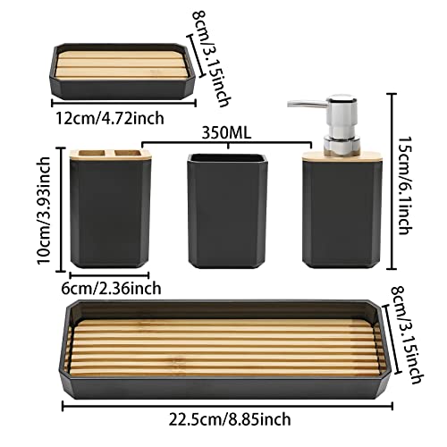 FEILANDUO Bathroom Accessories Set,5 Pcs Bathroom Accessory Gift Set, Soap Dispenser, Soap Dish, Toothbrush Holder, Toothbrush Cup, Vanity Tray, Boho, Modern Bathroom Decor (Black) - style: Black