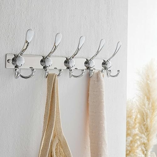 Coat Rack Wall Mount, Heavy Duty 12-Gauge Base vs Flimsy 1mm, Double-Thick Solid Anti-Snap Hooks, 16” Stud-Mount, Stainless Steel Hanger for Clothes Hat Entryway Closet, Chromed, Pack of 2 - color: Chromed, size: L=17" (2pcs)