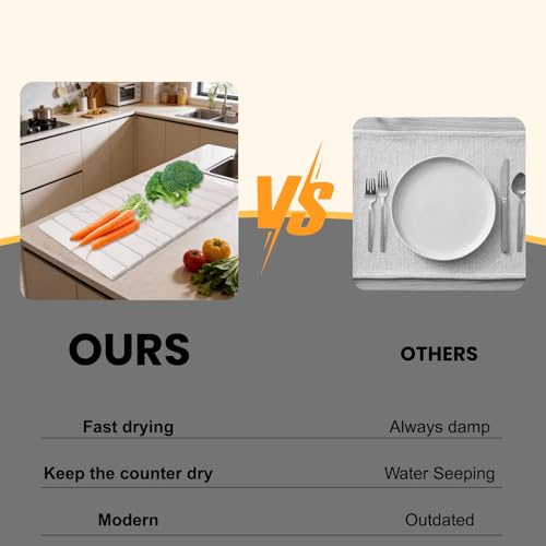 Stone Drying Mat for Kitchen Counter, 24"(L)×16"(W), Collapsible Quick Dry Stone Dishes Mats, Absorbent Diatomaceous Earth Mats for Kitchen, Bathroom - color: White Marble