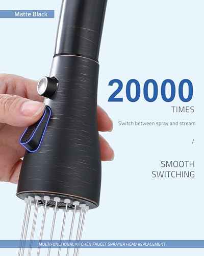 Kitchen Faucet Head Replacement, 15 Adapters, 3-Mode Pull Down Sprayer Head | 3 Functions Stream Spray Pause, Easy to Install, Pull Out Nozzle, Oil Rubbed Bronze, Compatible with Moen Delta Hansgrohe - color: Oil Rubbed Bronze