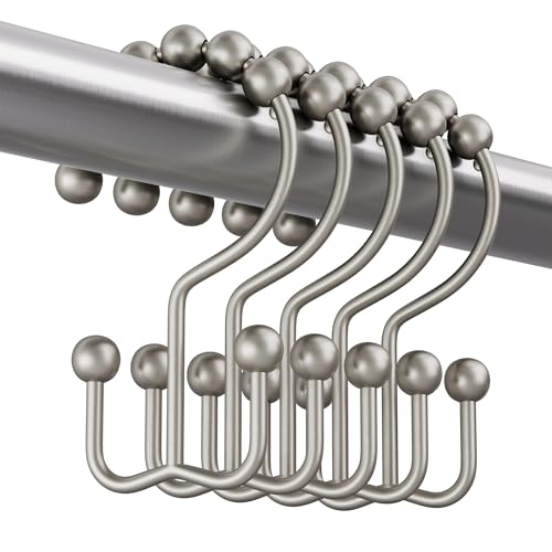 Shower Curtain Rings, Rust-Resistant Metal Double Shower Hooks for Curtain Rolling Shower Curtain Hooks Rings Shower Rings for Bathroom Shower Curtain Rod, Matte Nickel, Set of 12 Rings - color: Matte Nickel, style: Modern - Double Hooks